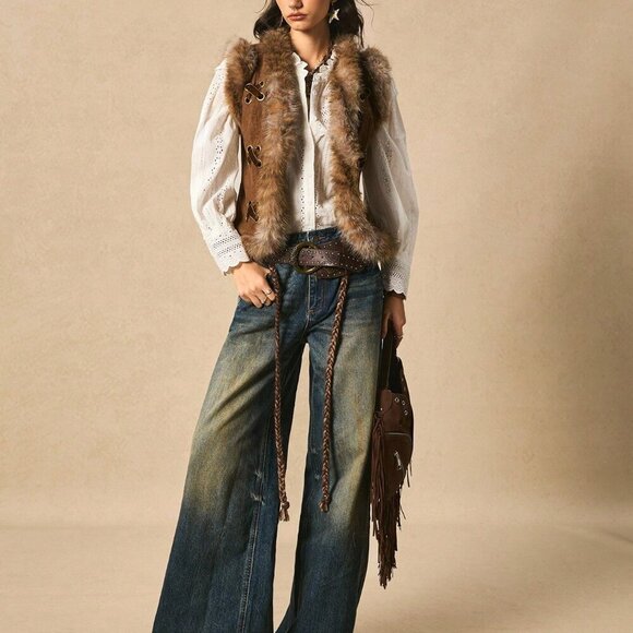 Brown Casual Women's Nomad Style Sleeveless Jacket Vest - Picture 5 of 9